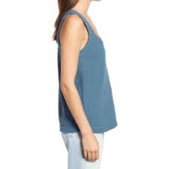 Faherty Topanga Organic Cotton Stormy Sea Blue Gauzy Scoop Neck XS Tank Top NWT - Picture 4 of 10